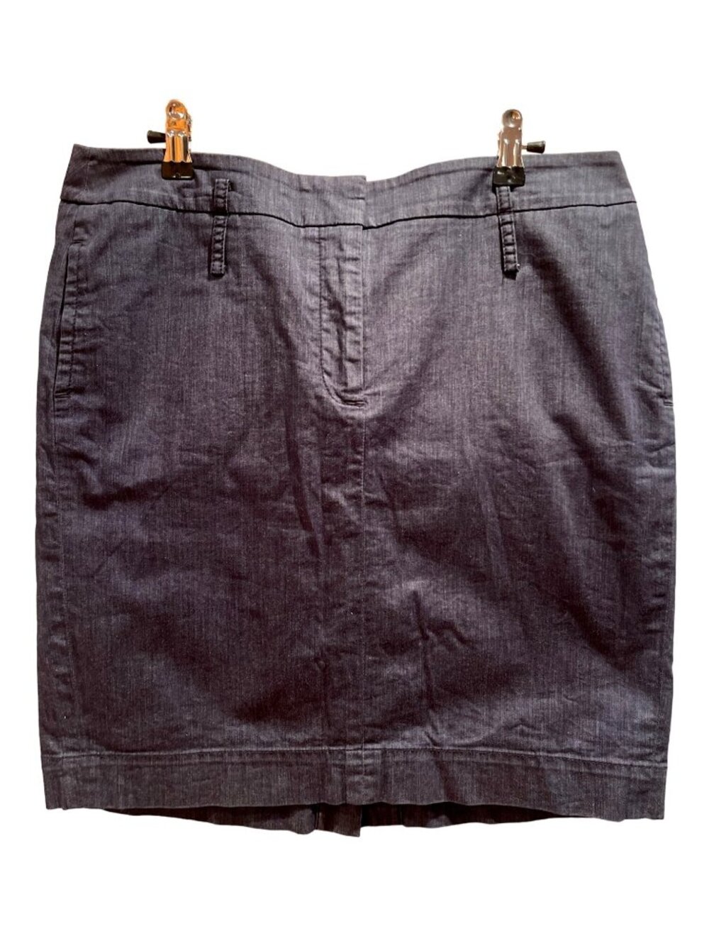 Ann Taylor LOFT Sz 12P Dark denim Pencil Gray Mini Skirt Front Zip Career
